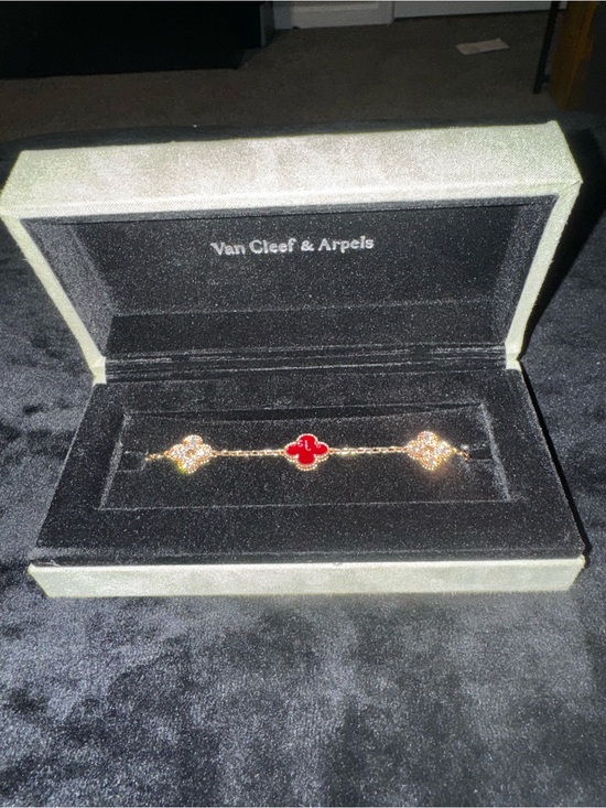 Van Cleef & Arpels Jewelry - Van Cleef & Arpels Gold Bracelet with Red and White Clover Motifs